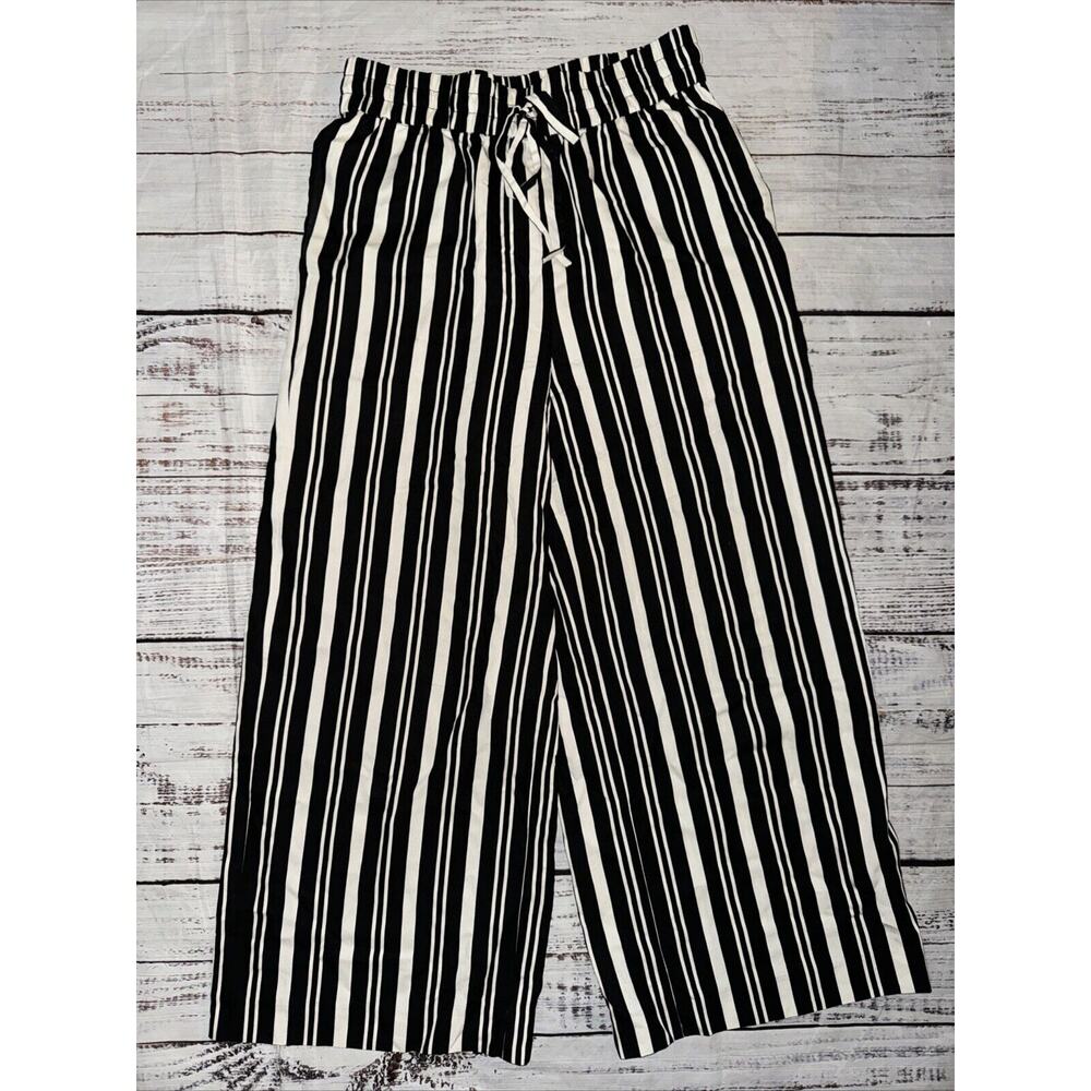 Jason Wu Vertical Stripe‎ Black Cream Wide Leg Crop Pants Size XS